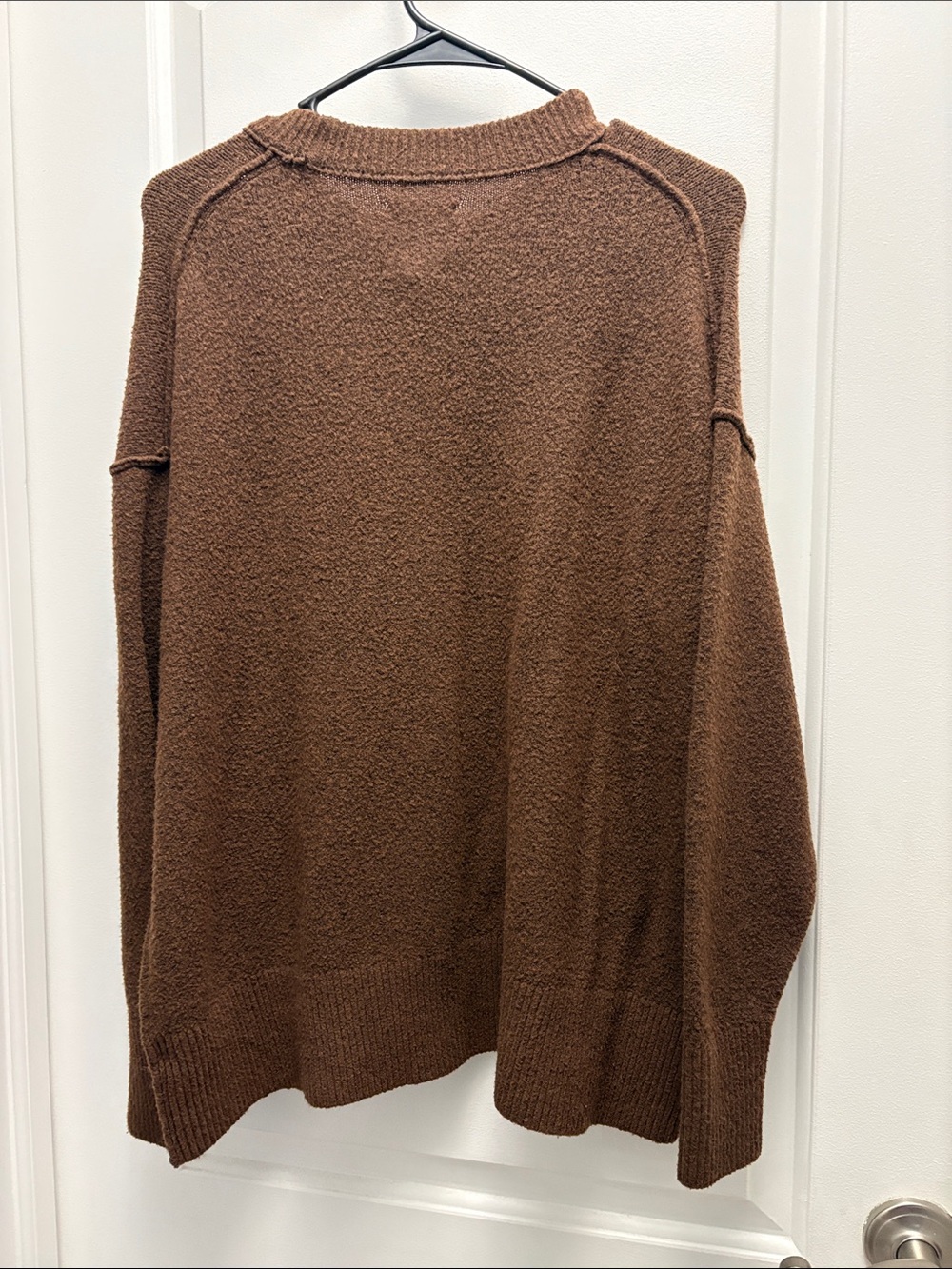 Aerie Brown Bouclé Crewneck Sweater XS Oversized Soft Cozy Drop Shoulder - Picture 6 of 6